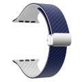 For Apple Watch SE 2023 44mm Carbon Fiber Magnetic Silver Buckle Watch Band(Royal Blue White)