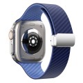 For Apple Watch SE 2023 44mm Carbon Fiber Magnetic Silver Buckle Watch Band(Royal Blue Light Blue)
