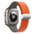 For Apple Watch SE 2023 44mm Carbon Fiber Magnetic Silver Buckle Watch Band(Orange Grass)