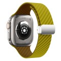 For Apple Watch SE 2023 44mm Carbon Fiber Magnetic Silver Buckle Watch Band(Olive Brown)