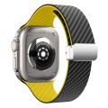 For Apple Watch SE 2023 44mm Carbon Fiber Magnetic Silver Buckle Watch Band(Black Yellow)