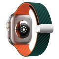 For Apple Watch SE 2023 44mm Carbon Fiber Magnetic Silver Buckle Watch Band(Deep Green Orange)