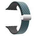 For Apple Watch SE 2023 44mm Carbon Fiber Magnetic Silver Buckle Watch Band(Deep Green Black)