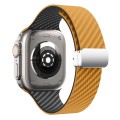 For Apple Watch SE 2023 44mm Carbon Fiber Magnetic Silver Buckle Watch Band(Light Brown Black)