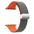 For Apple Watch SE 2023 44mm Carbon Fiber Magnetic Silver Buckle Watch Band(Spacy Grey Orange)
