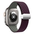 For Apple Watch SE 2023 40mm Carbon Fiber Magnetic Silver Buckle Watch Band(Purple Green)