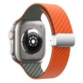 For Apple Watch Series 9 41mm Carbon Fiber Magnetic Silver Buckle Watch Band(Orange Grass)