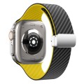 For Apple Watch Series 9 41mm Carbon Fiber Magnetic Silver Buckle Watch Band(Black Yellow)