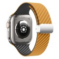 For Apple Watch Series 9 41mm Carbon Fiber Magnetic Silver Buckle Watch Band(Light Brown Black)