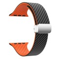 For Apple Watch Series 8 41mm Carbon Fiber Magnetic Silver Buckle Watch Band(Black Orange)