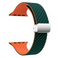 For Apple Watch SE 2022 44mm Carbon Fiber Magnetic Silver Buckle Watch Band(Deep Green Orange)