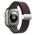 For Apple Watch SE 2022 44mm Carbon Fiber Magnetic Silver Buckle Watch Band(Dark Brown Black)
