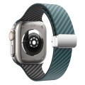 For Apple Watch Series 7 45mm Carbon Fiber Magnetic Silver Buckle Watch Band(Deep Green Black)