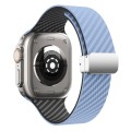 For Apple Watch SE 40mm Carbon Fiber Magnetic Silver Buckle Watch Band(Light Blue Black)