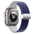 For Apple Watch SE 44mm Carbon Fiber Magnetic Silver Buckle Watch Band(Royal Blue White)