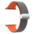 For Apple Watch SE 44mm Carbon Fiber Magnetic Silver Buckle Watch Band(Spacy Grey Orange)