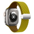 For Apple Watch Series 5 44mm Carbon Fiber Magnetic Silver Buckle Watch Band(Olive Brown)