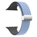 For Apple Watch Series 5 44mm Carbon Fiber Magnetic Silver Buckle Watch Band(Light Blue Black)