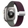 For Apple Watch Series 4 44mm Carbon Fiber Magnetic Silver Buckle Watch Band(Purple Green)