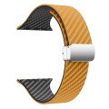 For Apple Watch Series 4 44mm Carbon Fiber Magnetic Silver Buckle Watch Band(Light Brown Black)