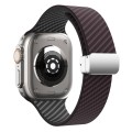 For Apple Watch Series 3 38mm Carbon Fiber Magnetic Silver Buckle Watch Band(Dark Brown Black)