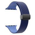 For Apple Watch SE 2023 44mm Carbon Fiber Magnetic Black Buckle Watch Band(Royal Blue Light Blue)