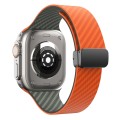 For Apple Watch SE 2023 44mm Carbon Fiber Magnetic Black Buckle Watch Band(Orange Grass)