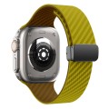 For Apple Watch SE 2023 44mm Carbon Fiber Magnetic Black Buckle Watch Band(Olive Brown)