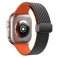 For Apple Watch SE 2023 44mm Carbon Fiber Magnetic Black Buckle Watch Band(Black Orange)