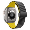 For Apple Watch SE 2023 44mm Carbon Fiber Magnetic Black Buckle Watch Band(Black Yellow)