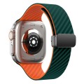 For Apple Watch SE 2023 44mm Carbon Fiber Magnetic Black Buckle Watch Band(Deep Green Orange)