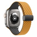 For Apple Watch SE 2023 44mm Carbon Fiber Magnetic Black Buckle Watch Band(Light Brown Black)