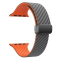 For Apple Watch SE 2023 44mm Carbon Fiber Magnetic Black Buckle Watch Band(Spacy Grey Orange)