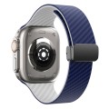 For Apple Watch Series 9 45mm Carbon Fiber Magnetic Black Buckle Watch Band(Royal Blue White)