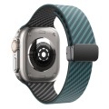 For Apple Watch Series 8 45mm Carbon Fiber Magnetic Black Buckle Watch Band(Deep Green Black)