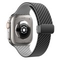For Apple Watch SE 2022 44mm Carbon Fiber Magnetic Black Buckle Watch Band(Black Grey)