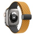 For Apple Watch SE 2022 44mm Carbon Fiber Magnetic Black Buckle Watch Band(Light Brown Black)