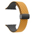For Apple Watch Series 7 45mm Carbon Fiber Magnetic Black Buckle Watch Band(Light Brown Black)
