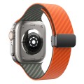 For Apple Watch SE 44mm Carbon Fiber Magnetic Black Buckle Watch Band(Orange Grass)