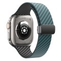 For Apple Watch SE 44mm Carbon Fiber Magnetic Black Buckle Watch Band(Deep Green Black)