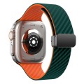 For Apple Watch Series 4 40mm Carbon Fiber Magnetic Black Buckle Watch Band(Deep Green Orange)