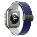 For Apple Watch Series 3 42mm Carbon Fiber Magnetic Black Buckle Watch Band(Royal Blue White)