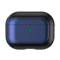 For AirPods Pro 2 Electroplated Leather Texture Wireless Earphones Protective Case(Navy Blue)