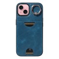 For iPhone 15 Calf Texture Card Slot Ring Holder Phone Case(Blue)