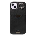 For iPhone 15 Plus Calf Texture Card Slot Ring Holder Phone Case(Black)