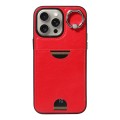 For iPhone 15 Pro Max Calf Texture Card Slot Ring Holder Phone Case(Red)