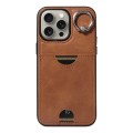 For iPhone 15 Pro Max Calf Texture Card Slot Ring Holder Phone Case(Brown)