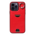For iPhone 14 Pro Max Calf Texture Card Slot Ring Holder Phone Case(Red)