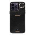 For iPhone 14 Pro Max Calf Texture Card Slot Ring Holder Phone Case(Black)