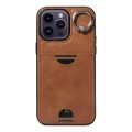 For iPhone 14 Pro Calf Texture Card Slot Ring Holder Phone Case(Brown)